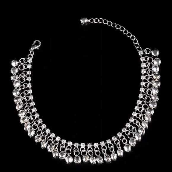 SILVER BELL JINGLE CHIME ANKLET OR BRACELET BOHO - Picture 2 of 3